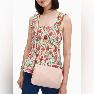 Kate Spade Leila Triple Gusset Pink Pebble Leather Shoulder/Crossbody Bag/Purse